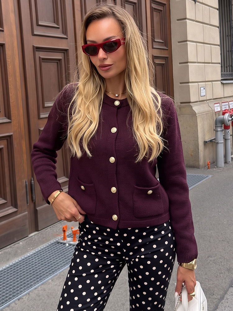 Crop Cardigan Vintage - HH Vintage Kadın Düz Renk İnce