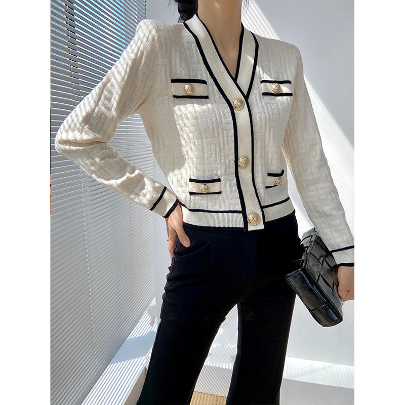 Crop Cardigan Vintage - İlkbahar Sonbahar Yeni V Yaka Uzun