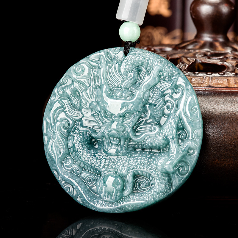 Vintage Fashion Jewelry - Birmanya Jadeite Ejderha Kolye Kolye Kadınlar