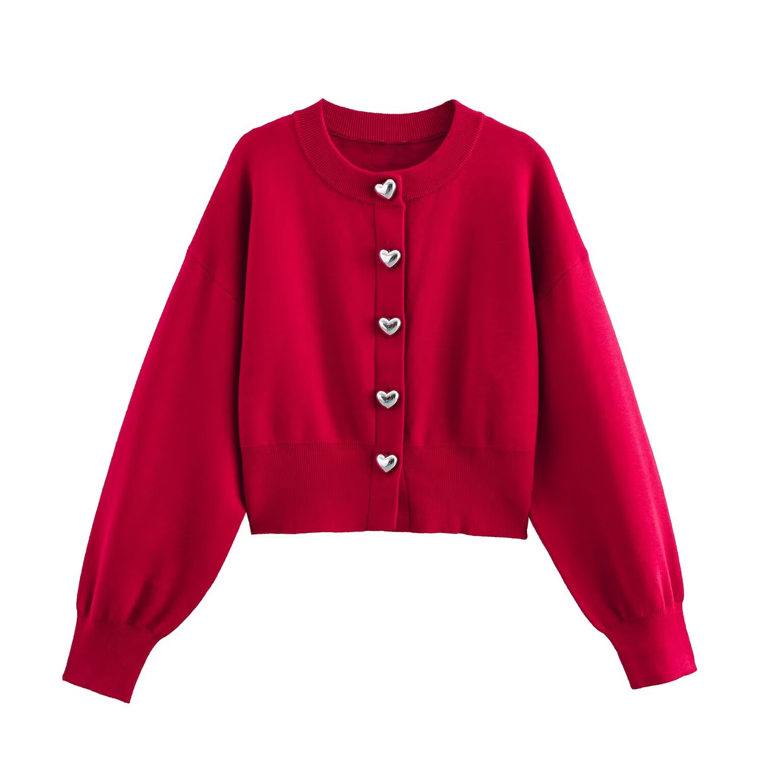 Crop Cardigan Vintage - Kadın Kırpılmış Örgü Hırka Düğmeler Yuvarlak