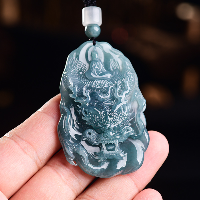 Vintage Fashion Jewelry - Doğal Birmanya Jadeite Ejderha Kolye Kolye