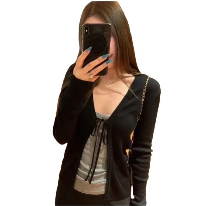 Crop Cardigan Vintage - Kadın Örgü İnce Uzun Kollu Hırka