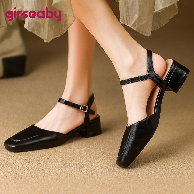 Vintage Fashion Female - Girseaby 2025 Kadın Sandalet Kare Ayak