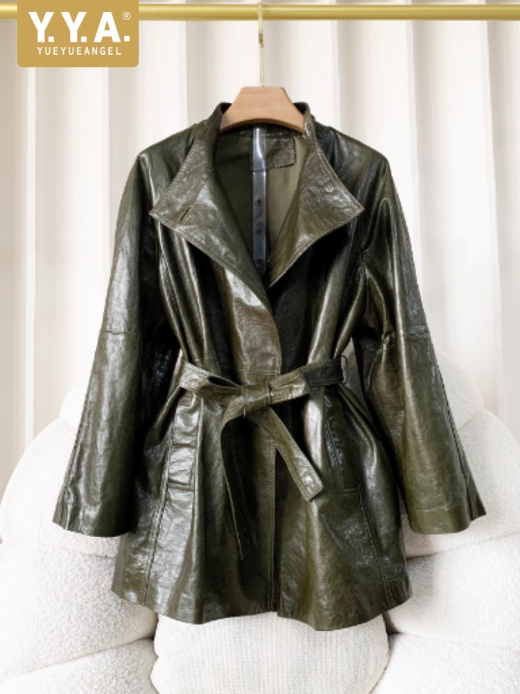 Vintage Trench Coat - Vintage Kadınlar Kemerli Gevşek Fit Orta