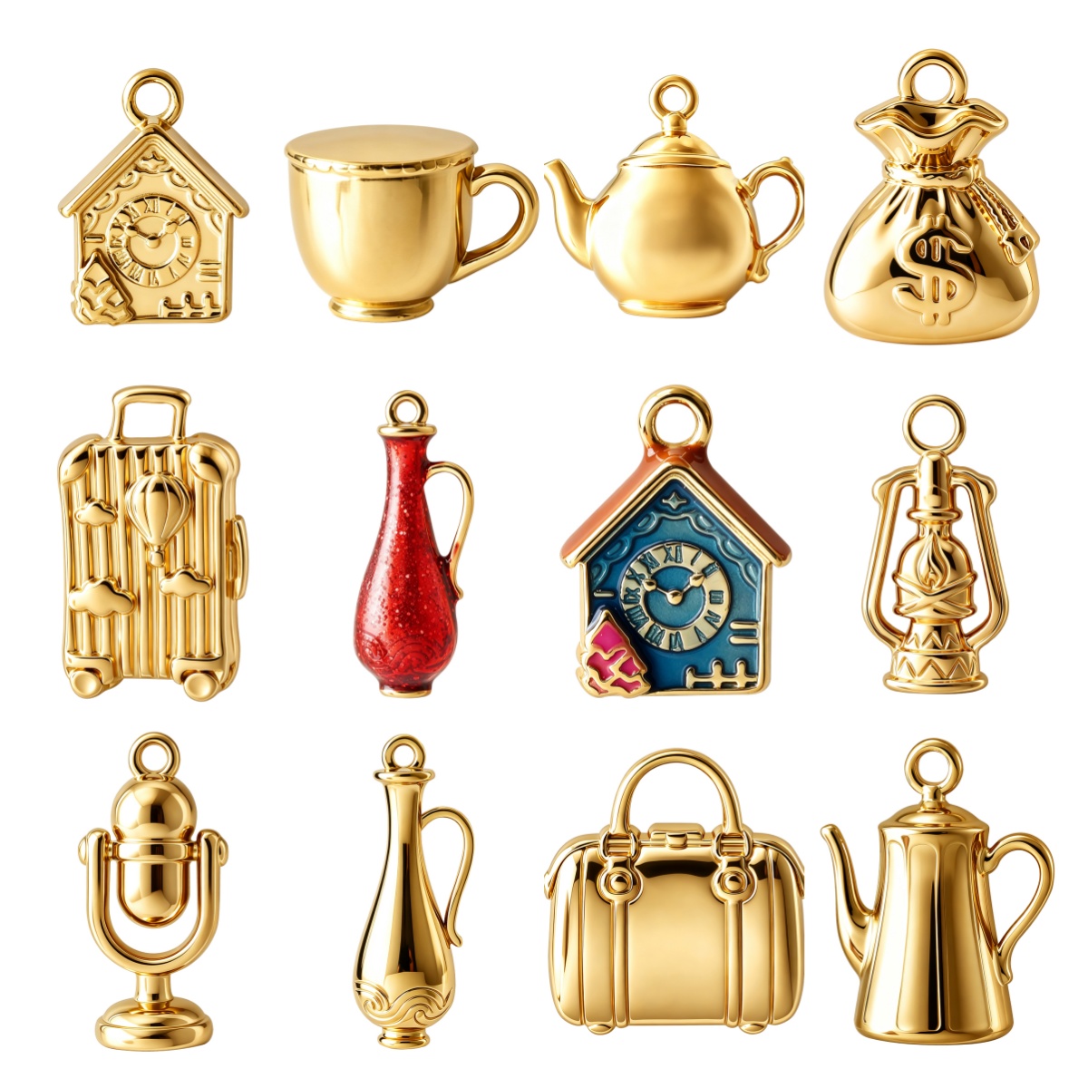 Vintage Fashion Houses - 3 Adet Altın Kaplama Mineli Takılar