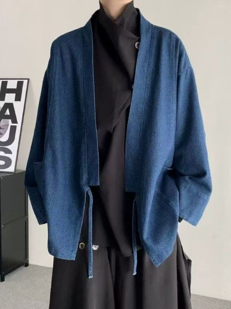 Crop Cardigan Vintage - Vintage Japon Tarzı Denim Ceket Erkek
