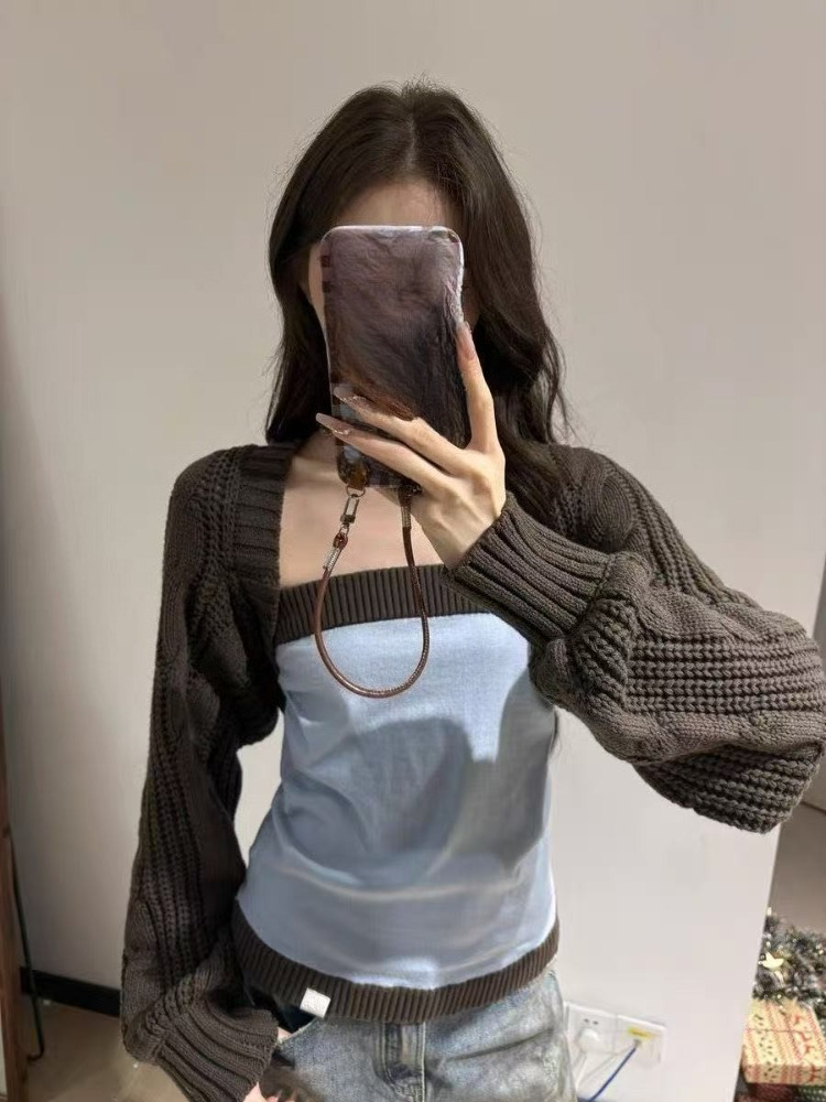 Crop Cardigan Vintage - Y2K Estetiği İki Parçalı Örme Kadın