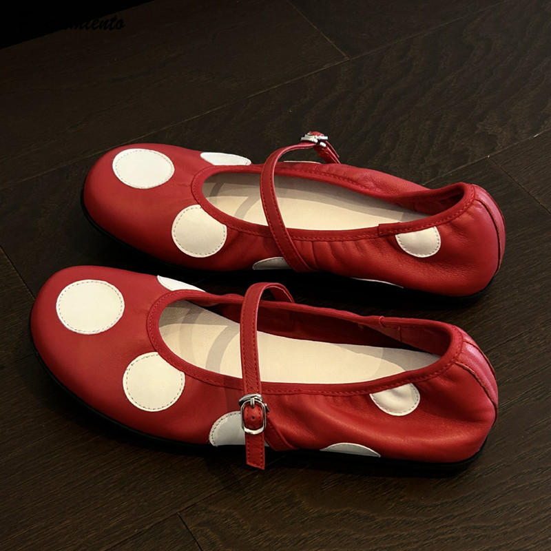 Vintage Fashion Rome - Vintage Puantiyeli Mary Janes Kadın Bale