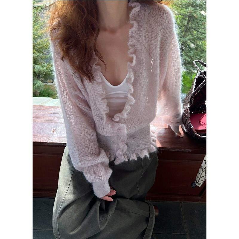 Kore Tarzı V Yaka Fırfırlı Tat - Crop Cardigan Vintage incelemesi ve fiyatı
