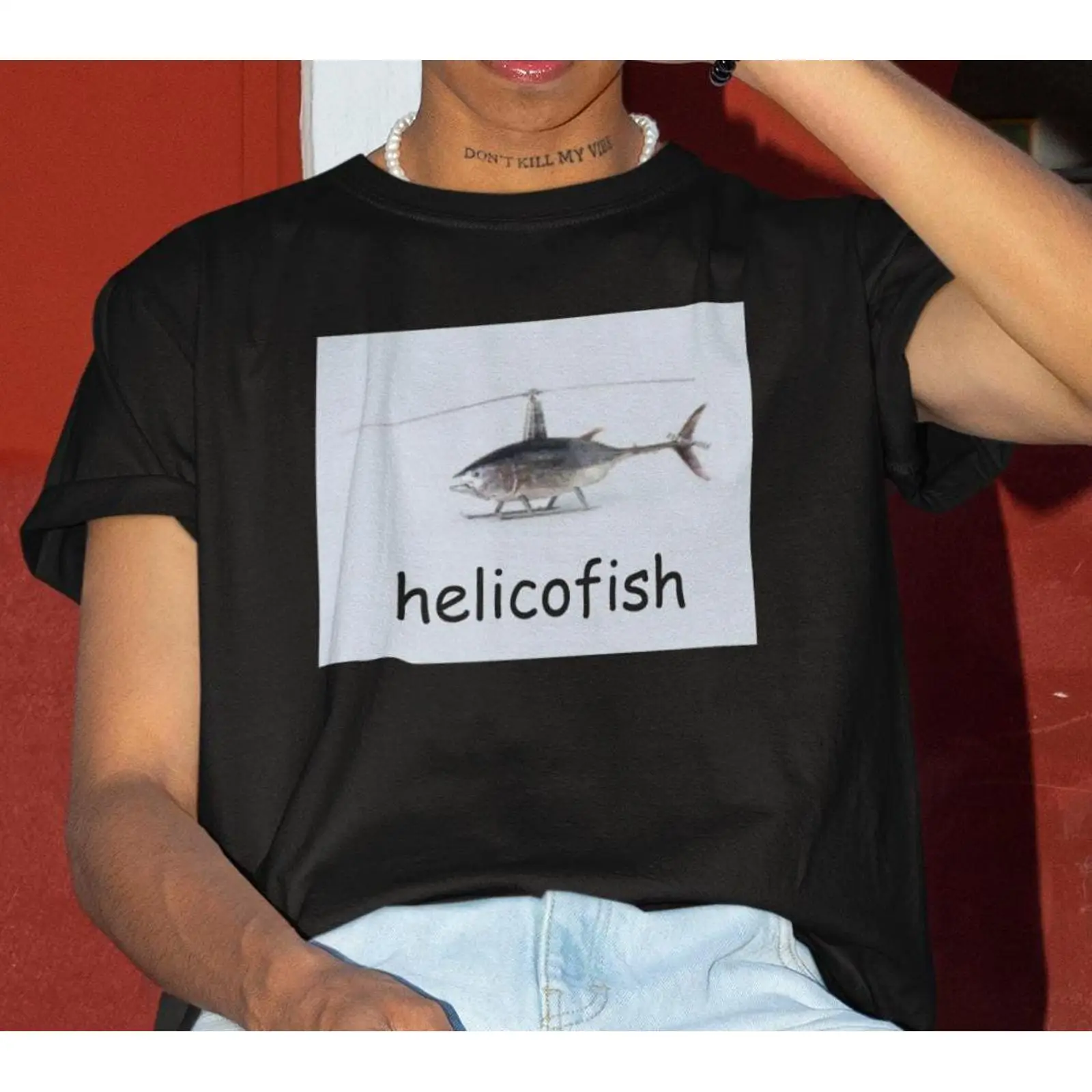 Helicofish Komik Meme Tişört H - Vintage Fashion Gen Z incelemesi ve fiyatı