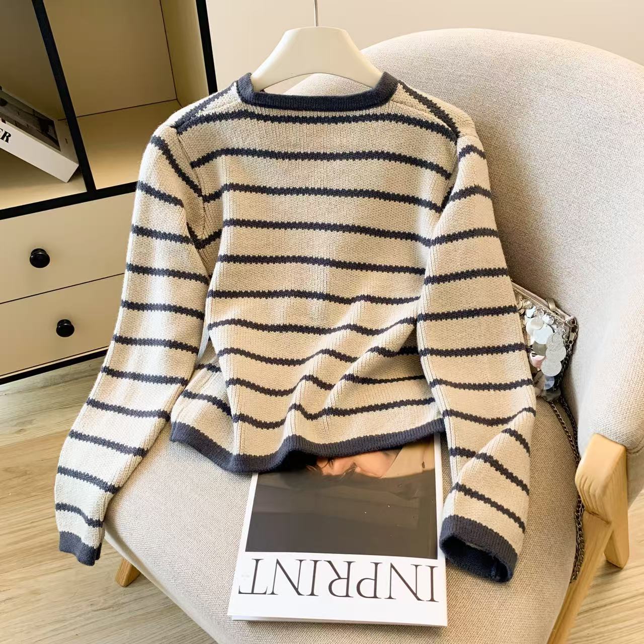 Kadın Çizgili O-Boyun Hırka Ka - Crop Cardigan Vintage incelemesi ve fiyatı
