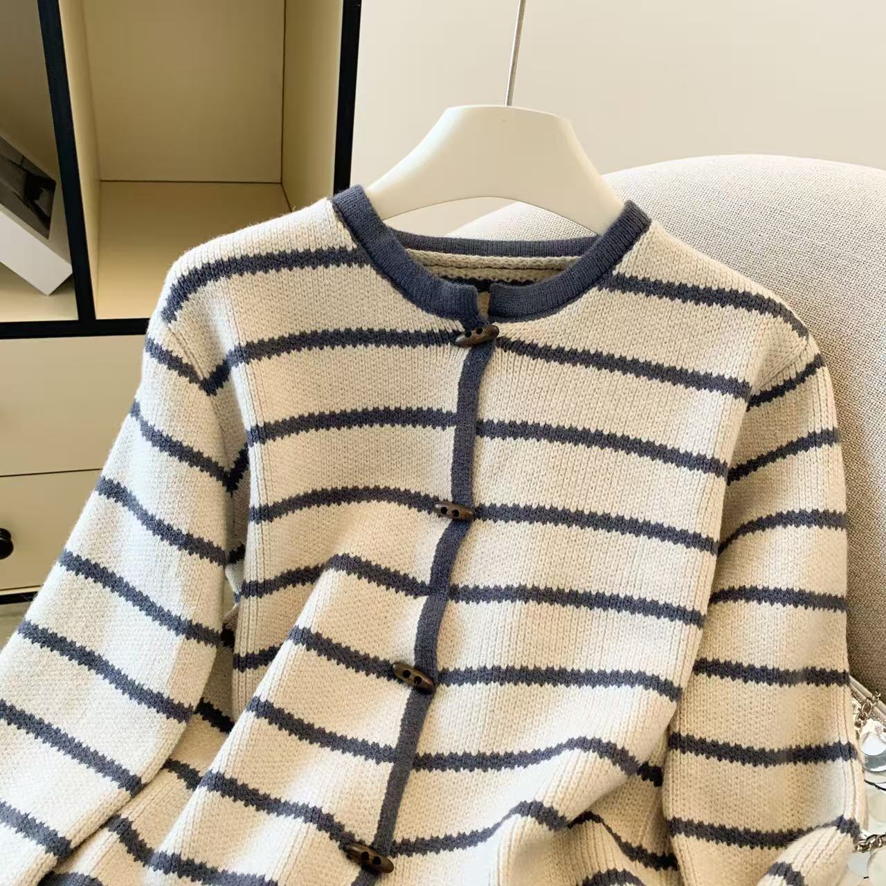 Kadın Çizgili O-Boyun Hırka Ka - Crop Cardigan Vintage incelemesi ve fiyatı