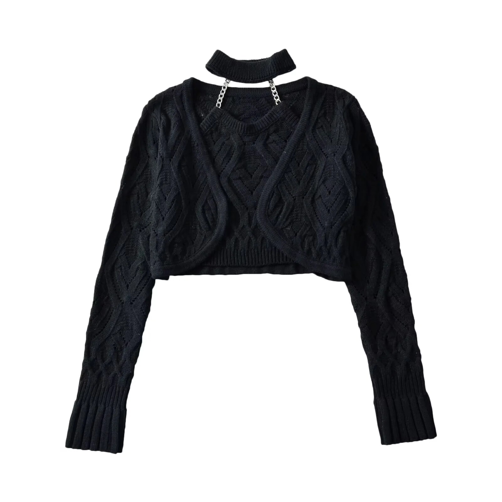 Kadınlar Siyah Halter Kırpılmı - Crop Cardigan Vintage incelemesi ve fiyatı