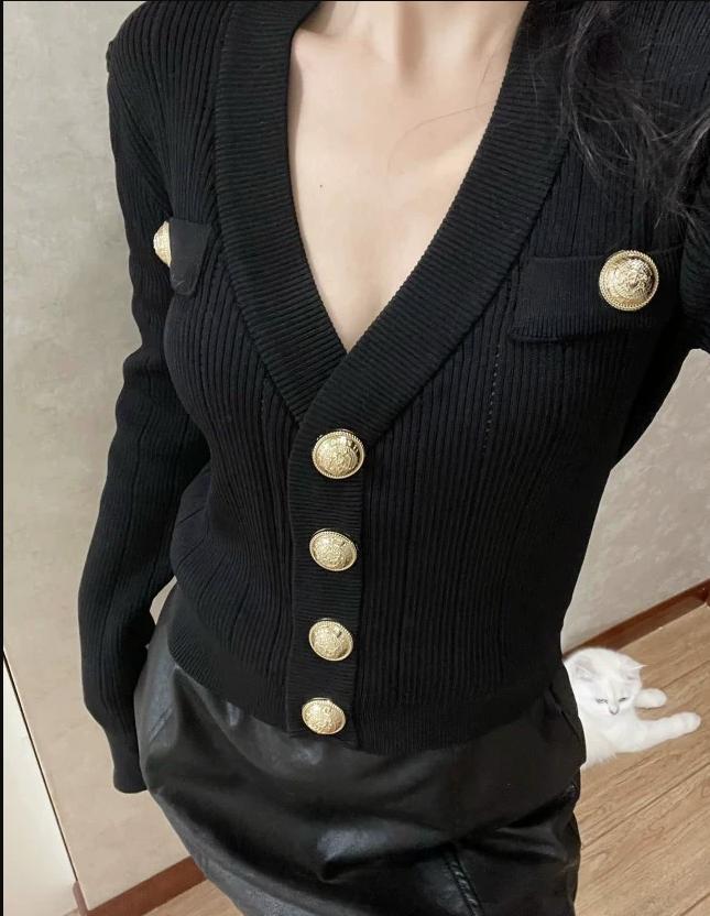 Altın Düğme Ön Örgü Hırka Kadı - Crop Cardigan Vintage incelemesi ve fiyatı