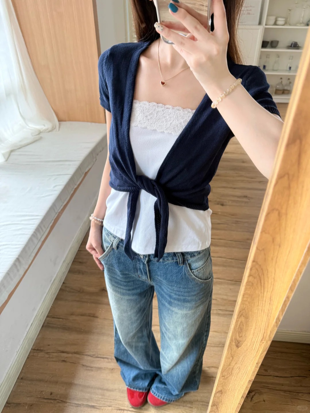 Lacivert Bağcıklı Hırka Kadın  - Crop Cardigan Vintage incelemesi ve fiyatı