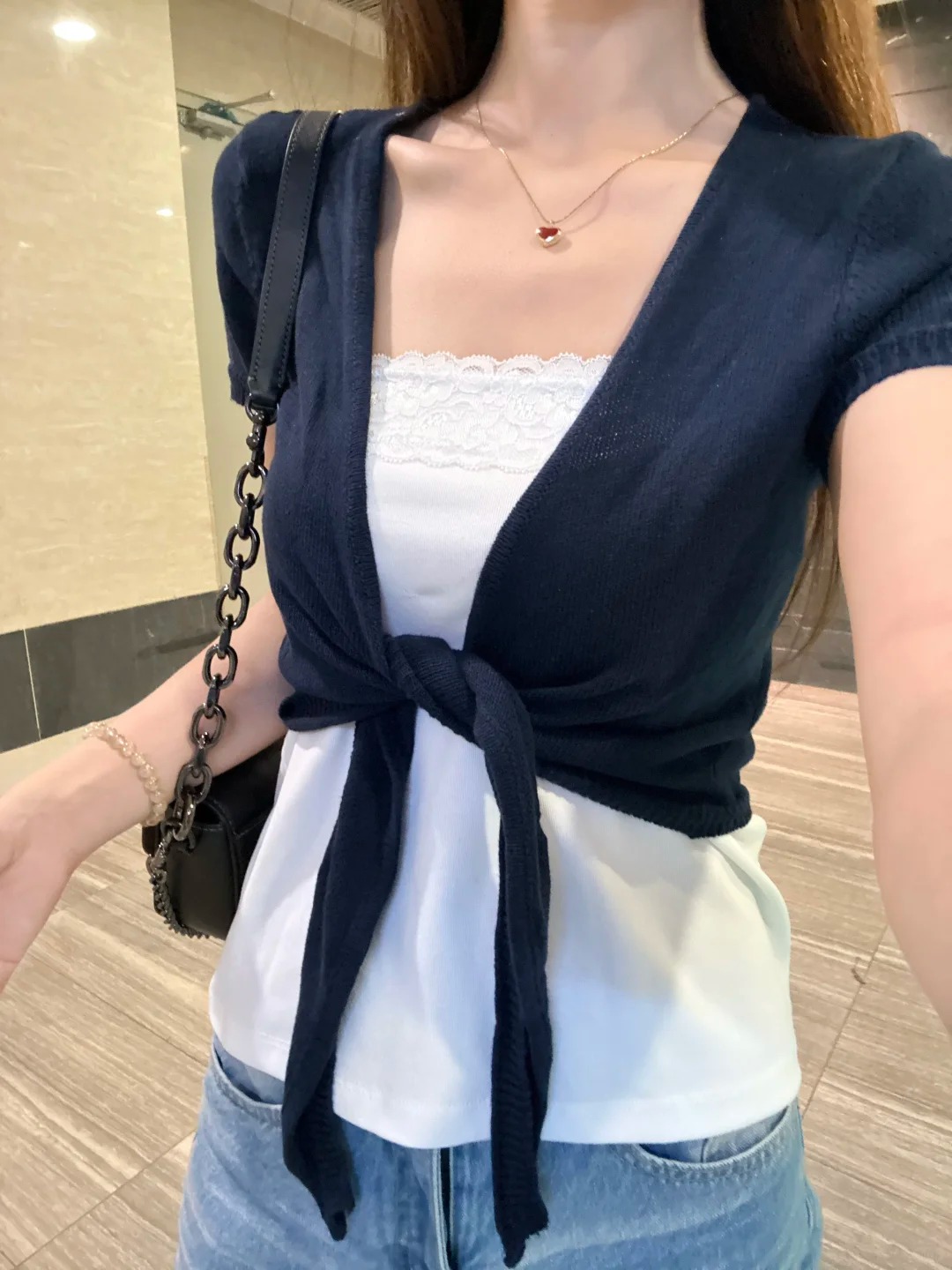 Lacivert Bağcıklı Hırka Kadın  - Crop Cardigan Vintage incelemesi ve fiyatı