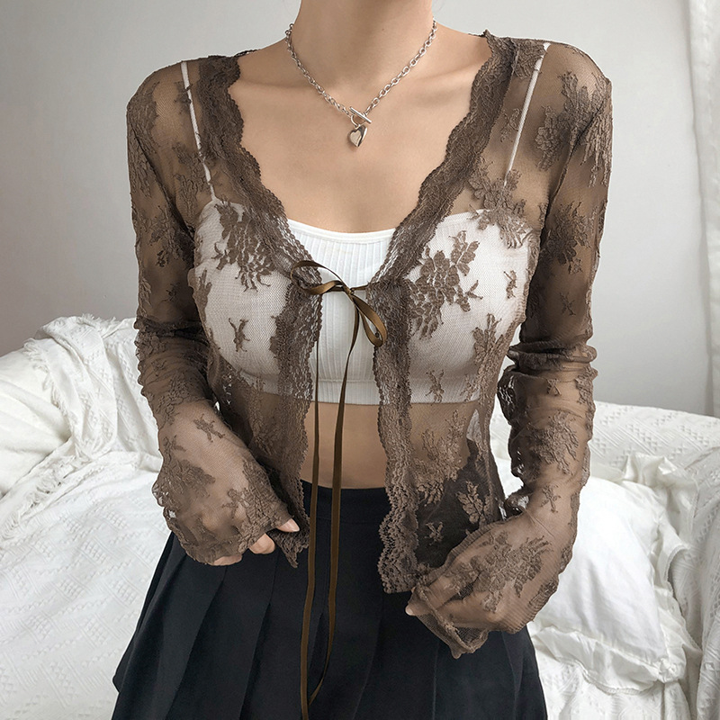Kadınlar Dantel Örgü Omuz Silk - Crop Cardigan Vintage incelemesi ve fiyatı